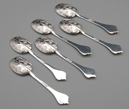 Sterling Silver Charles II Reproduction Trefid  Lace Back Coffee Spoons (Set of 6)